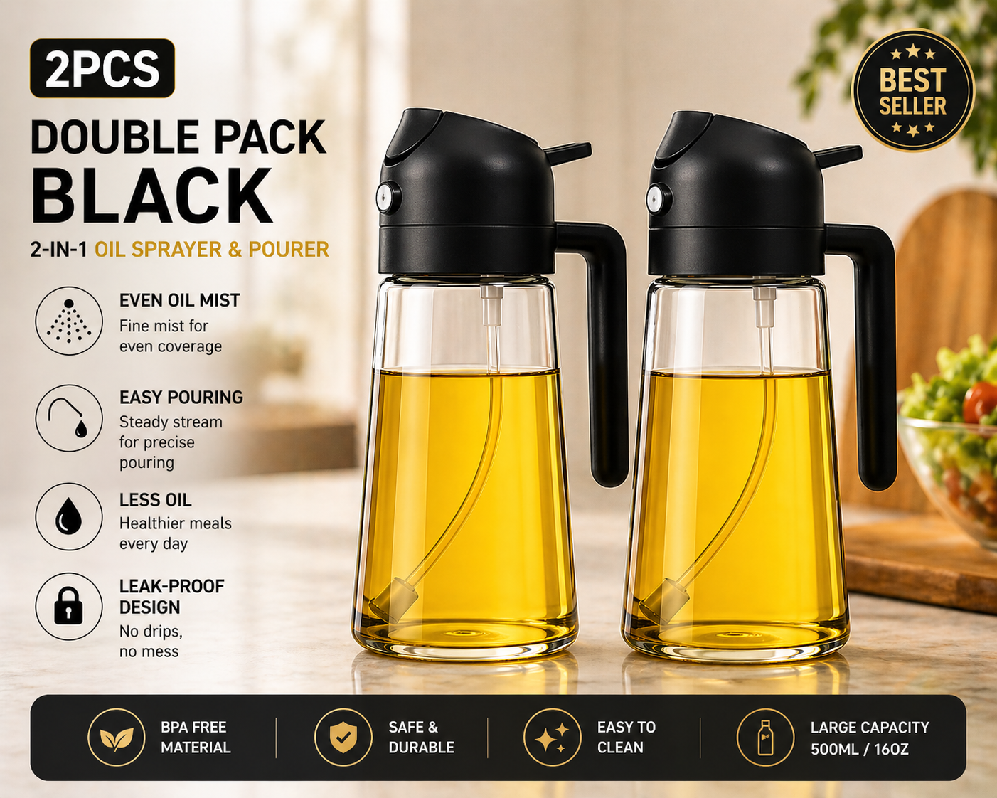 Premium Oil Sprayer & Dispenser | Healthy Cooking Bottle