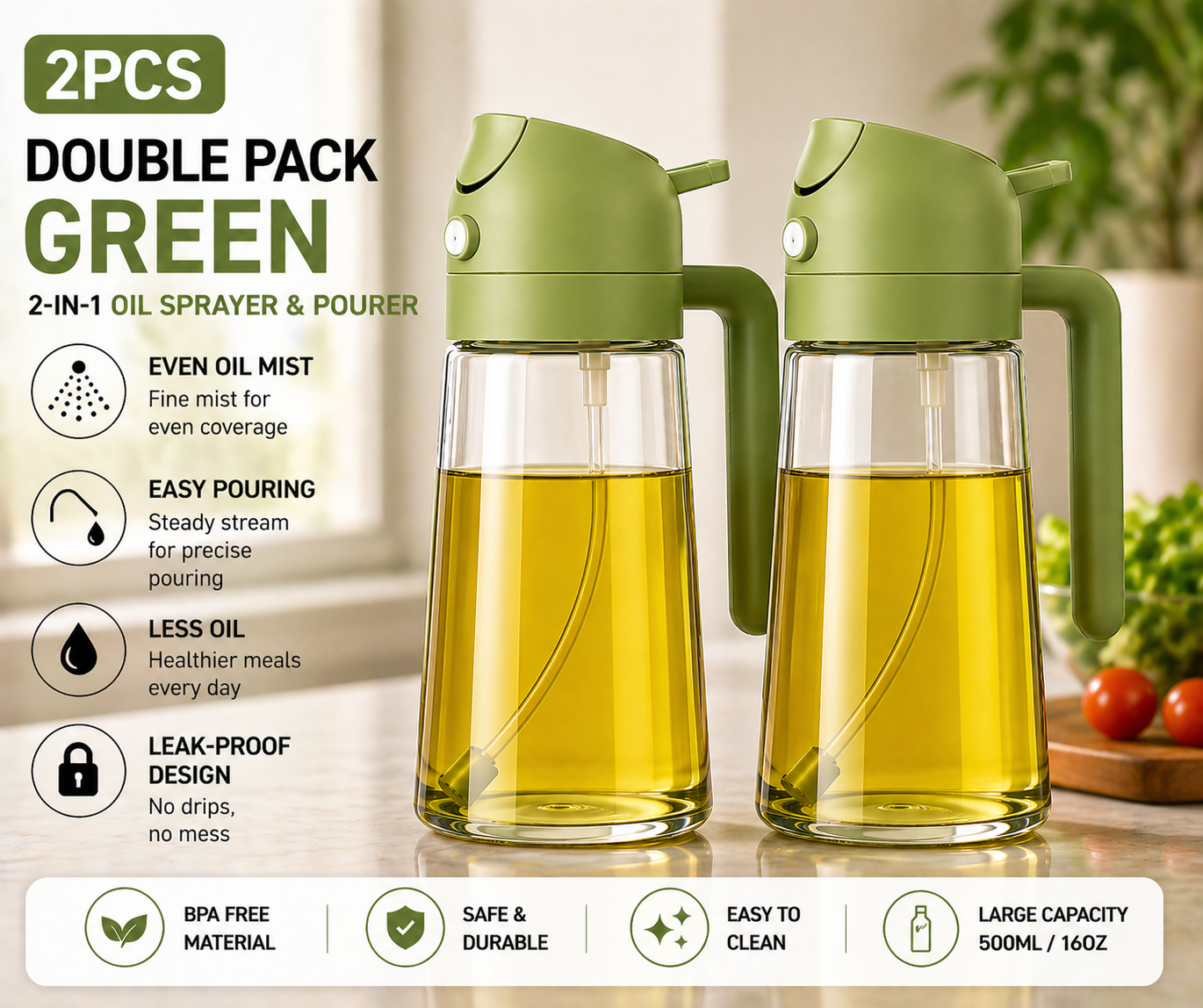 Premium Oil Sprayer & Dispenser | Healthy Cooking Bottle