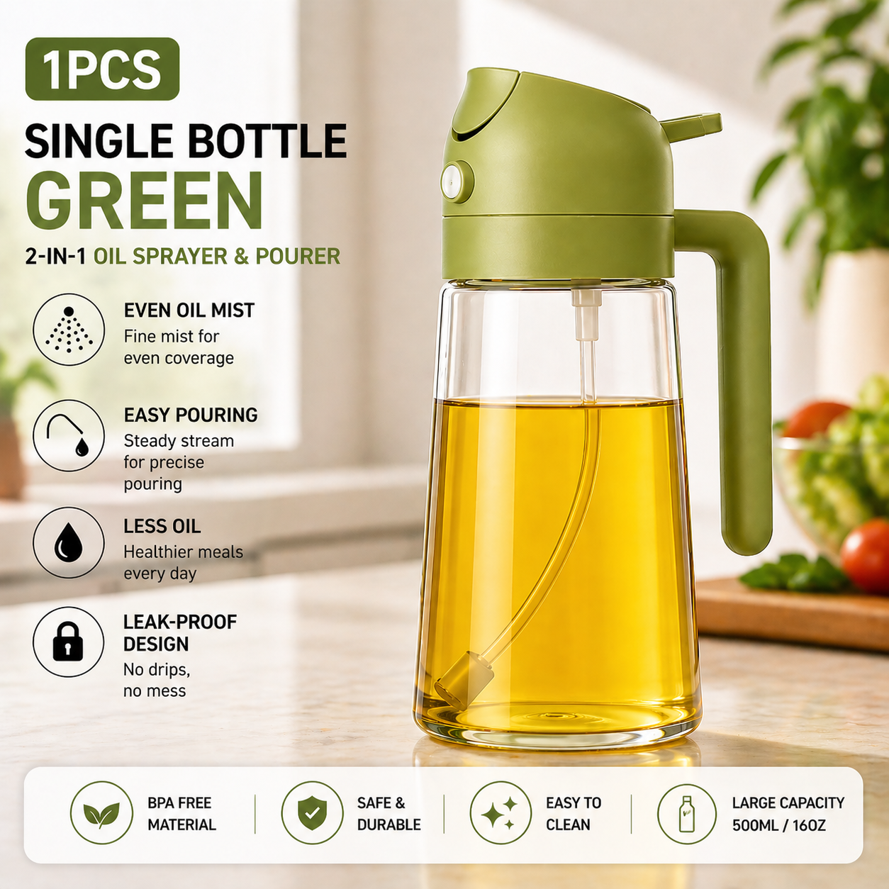 Premium Oil Sprayer & Dispenser | Healthy Cooking Bottle