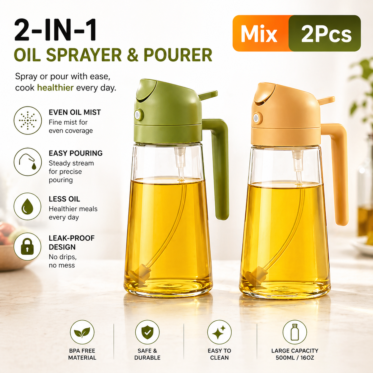 Premium Oil Sprayer & Dispenser | Healthy Cooking Bottle