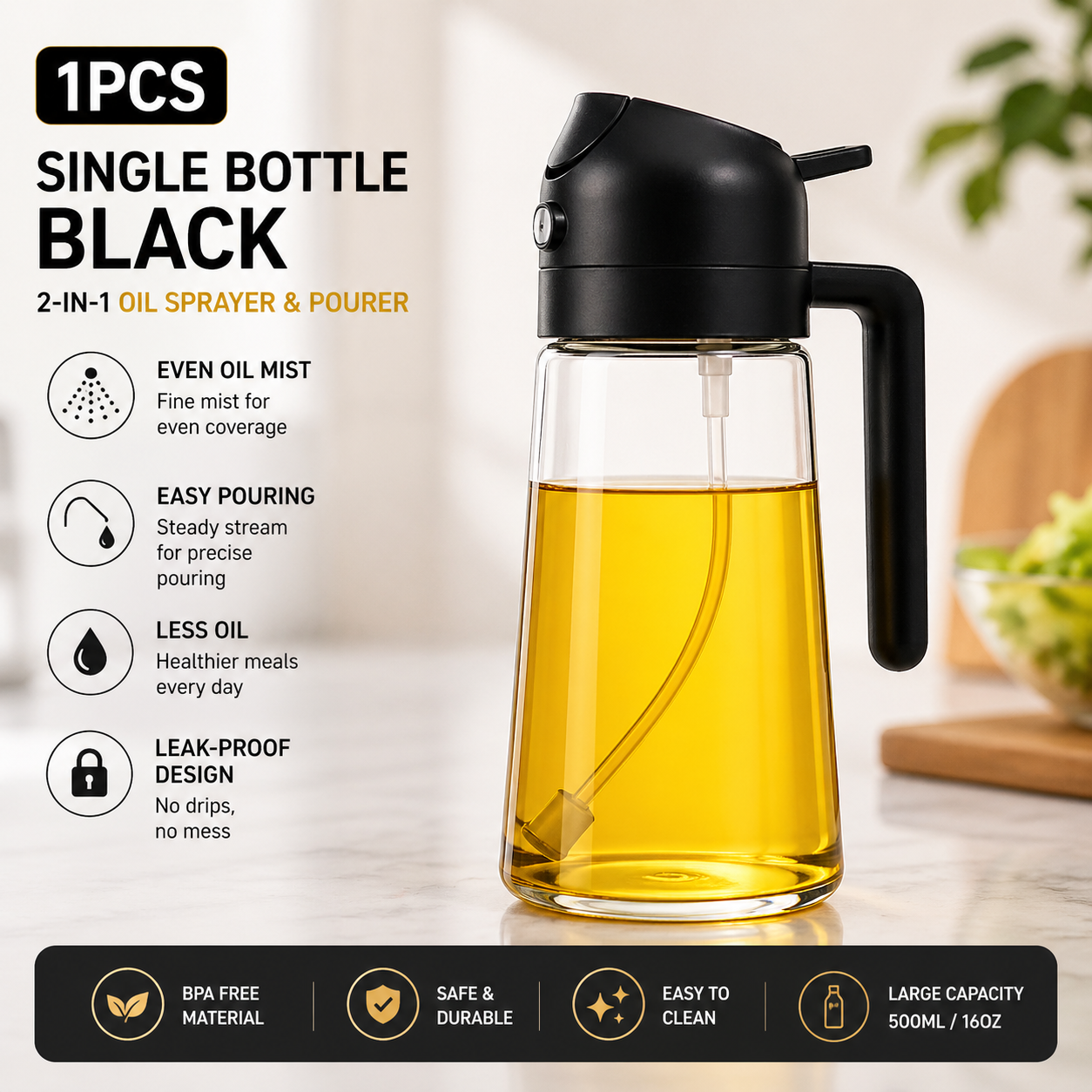 Premium Oil Sprayer & Dispenser | Healthy Cooking Bottle