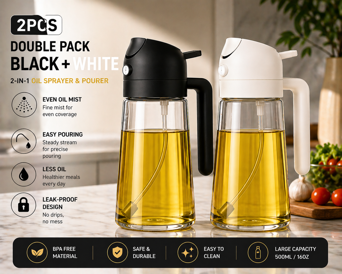 Premium Oil Sprayer & Dispenser | Healthy Cooking Bottle