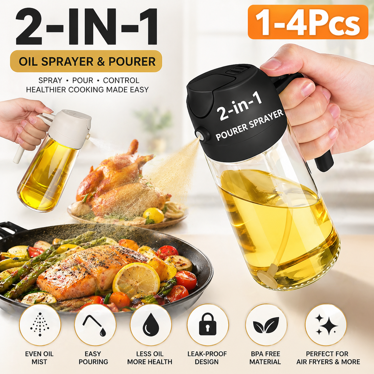 Premium Oil Sprayer & Dispenser | Healthy Cooking Bottle