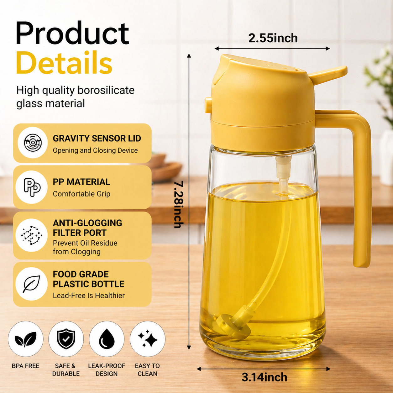 Premium Oil Sprayer & Dispenser | Healthy Cooking Bottle