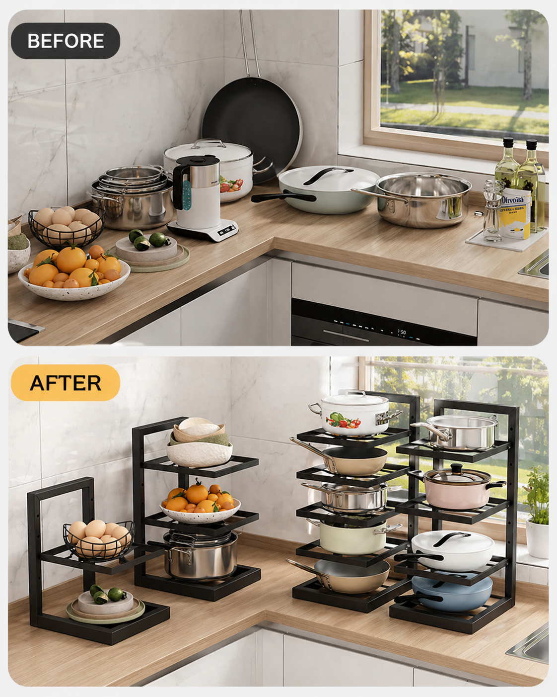 Double Your Cabinet Space with This Smart Pan Organizer