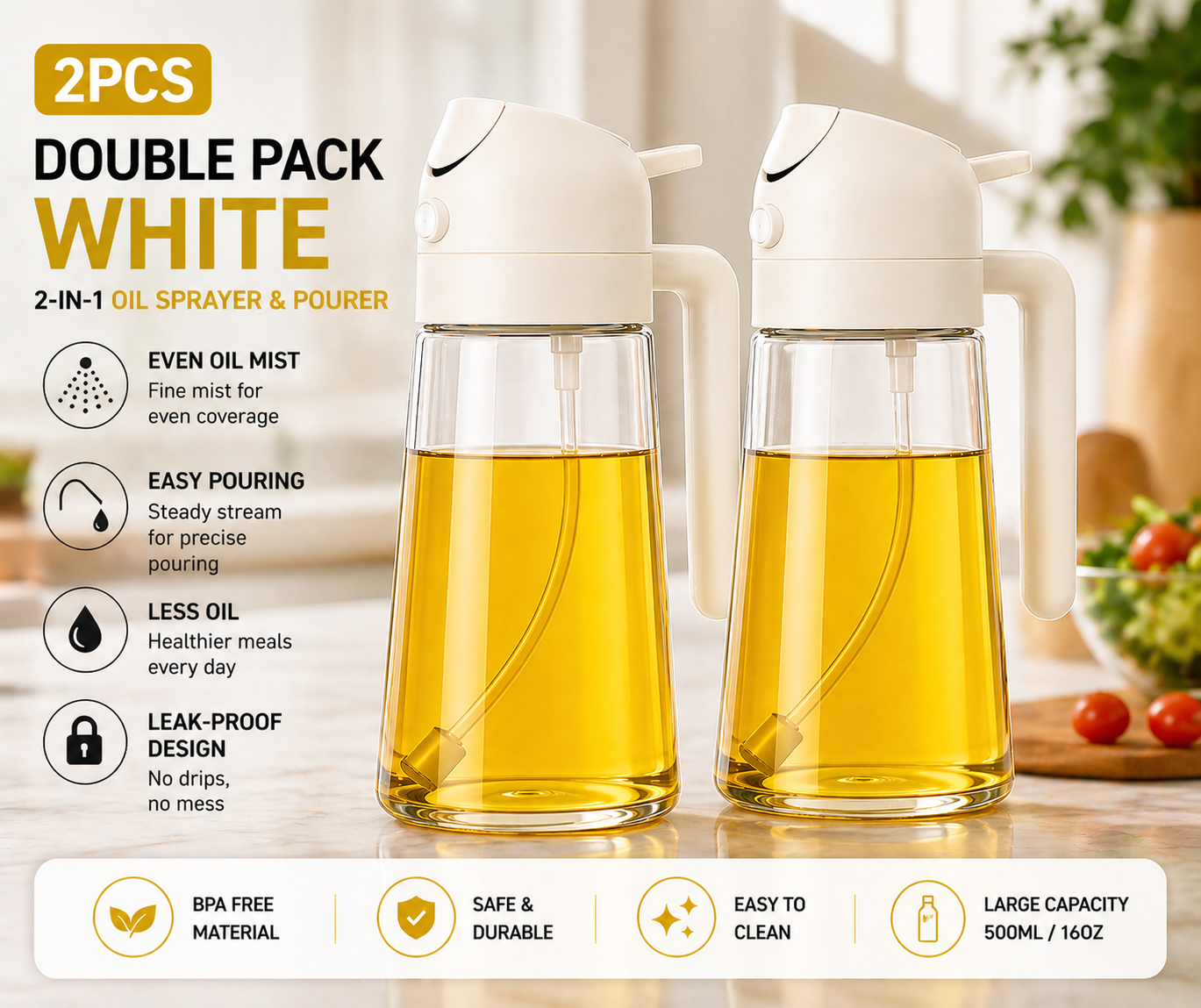 Premium Oil Sprayer & Dispenser | Healthy Cooking Bottle