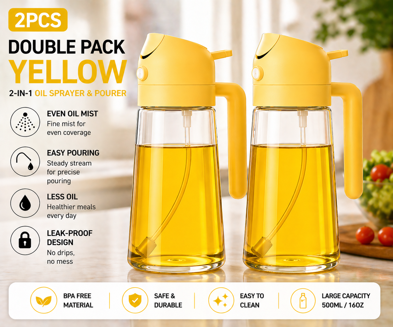 Premium Oil Sprayer & Dispenser | Healthy Cooking Bottle