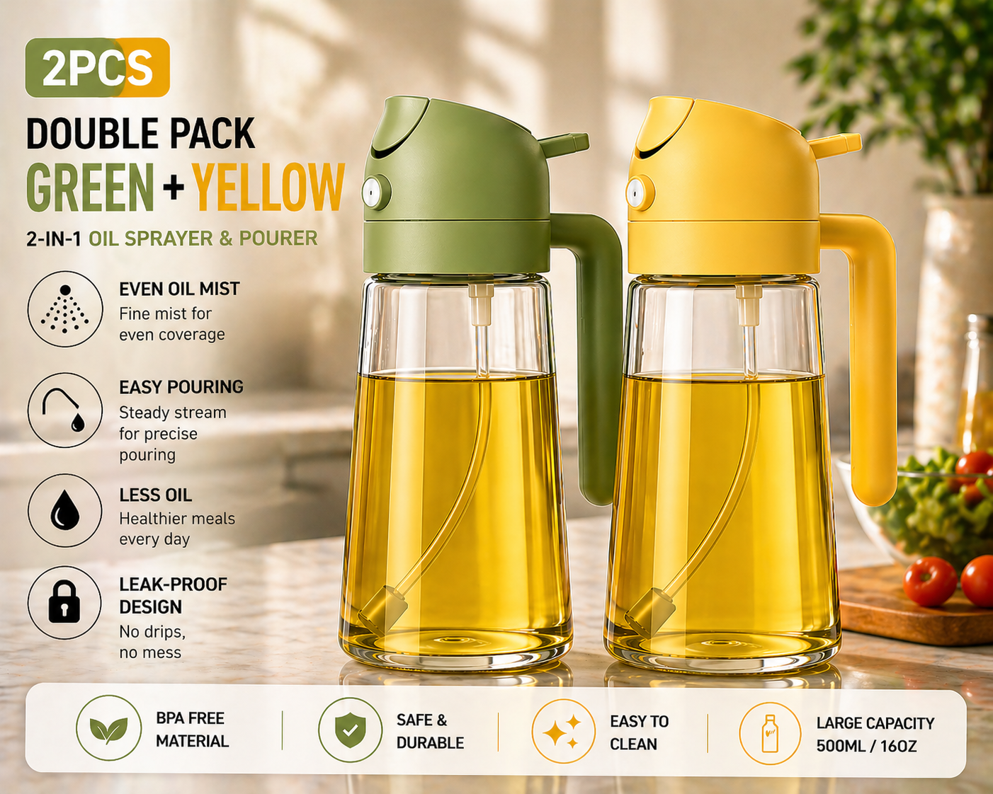 Premium Oil Sprayer & Dispenser | Healthy Cooking Bottle